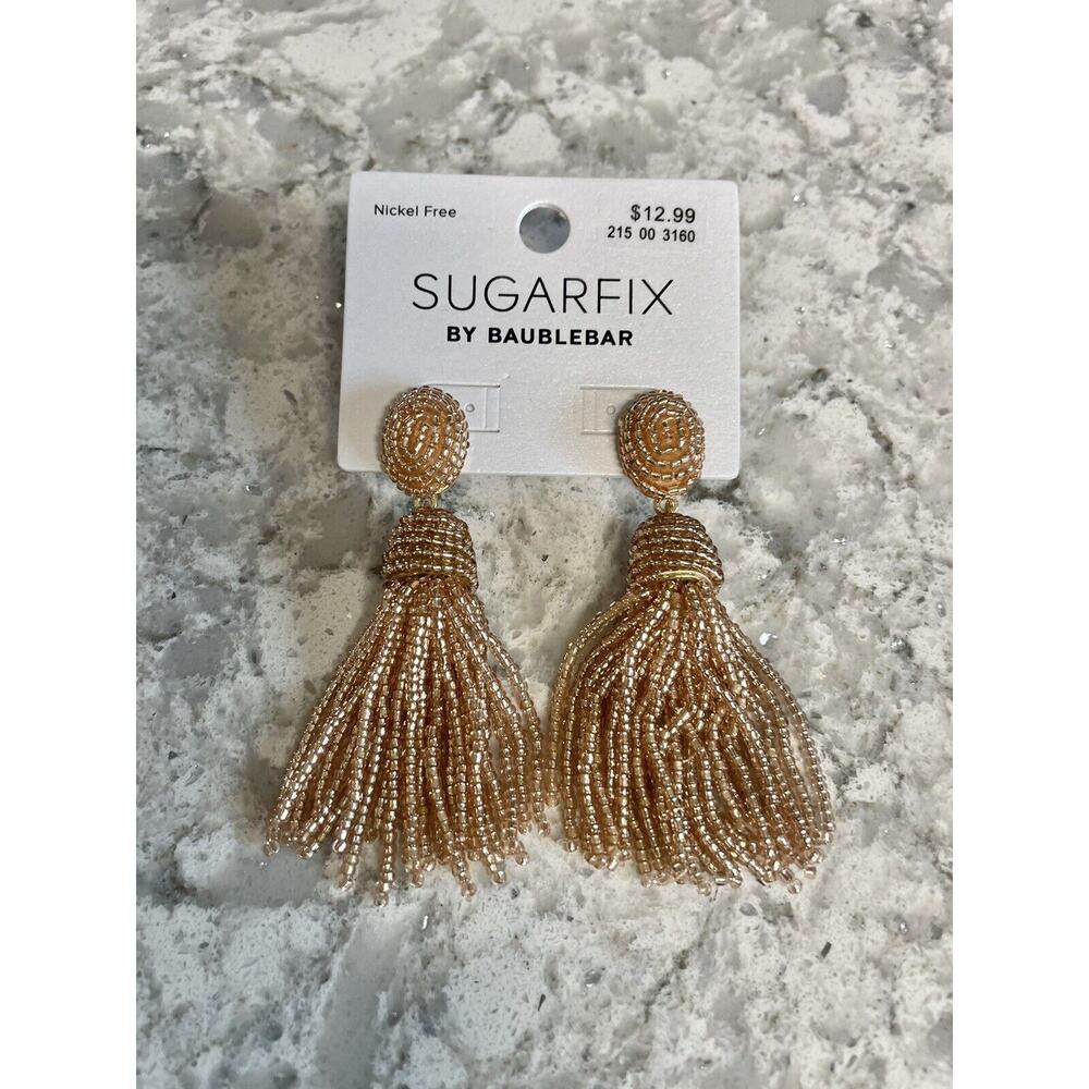 SUGARFIX by BaubleBar Polished Beaded Tassel Earrings Golden Pink Dangle New